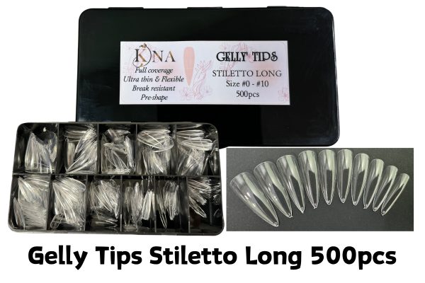 GELLY TIPS STILETTO LONG 500PCS SIZE #0-#10
